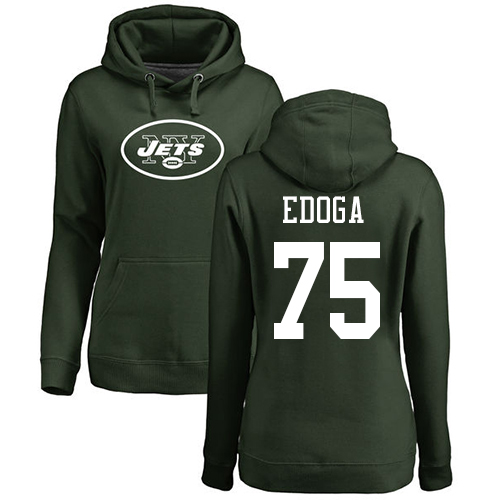 New York Jets Green Women Chuma Edoga Name and Number Logo NFL Football #75 Pullover Hoodie Sweatshirts